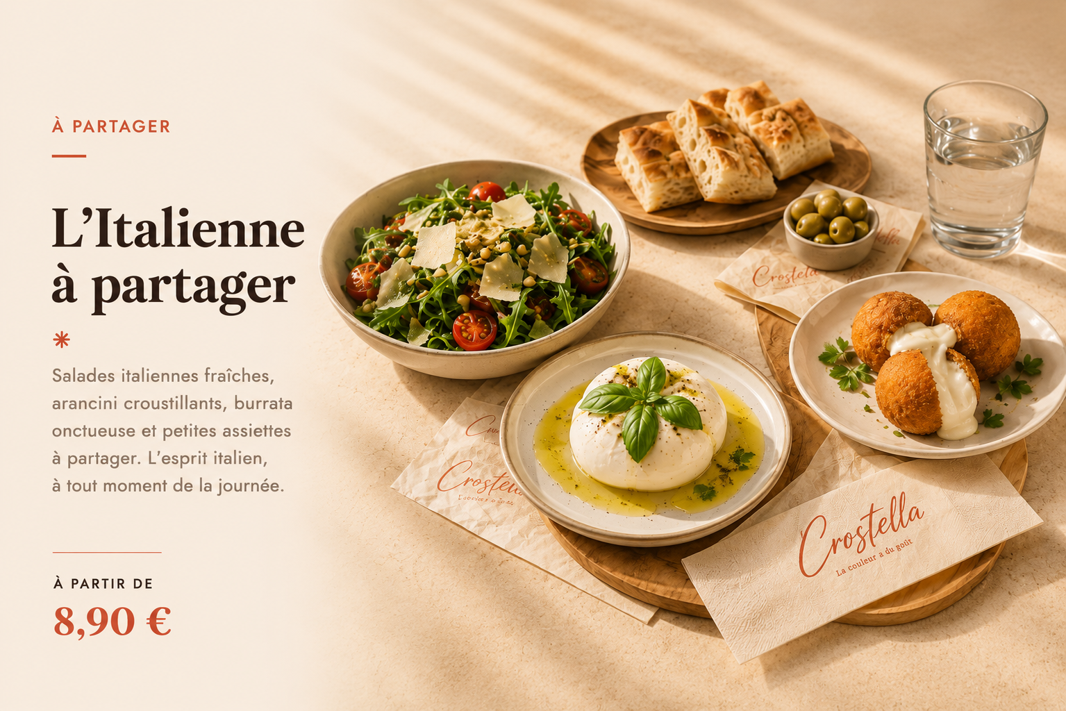 L'Italienne à partager — assiettes italiennes burrata arancini à partager