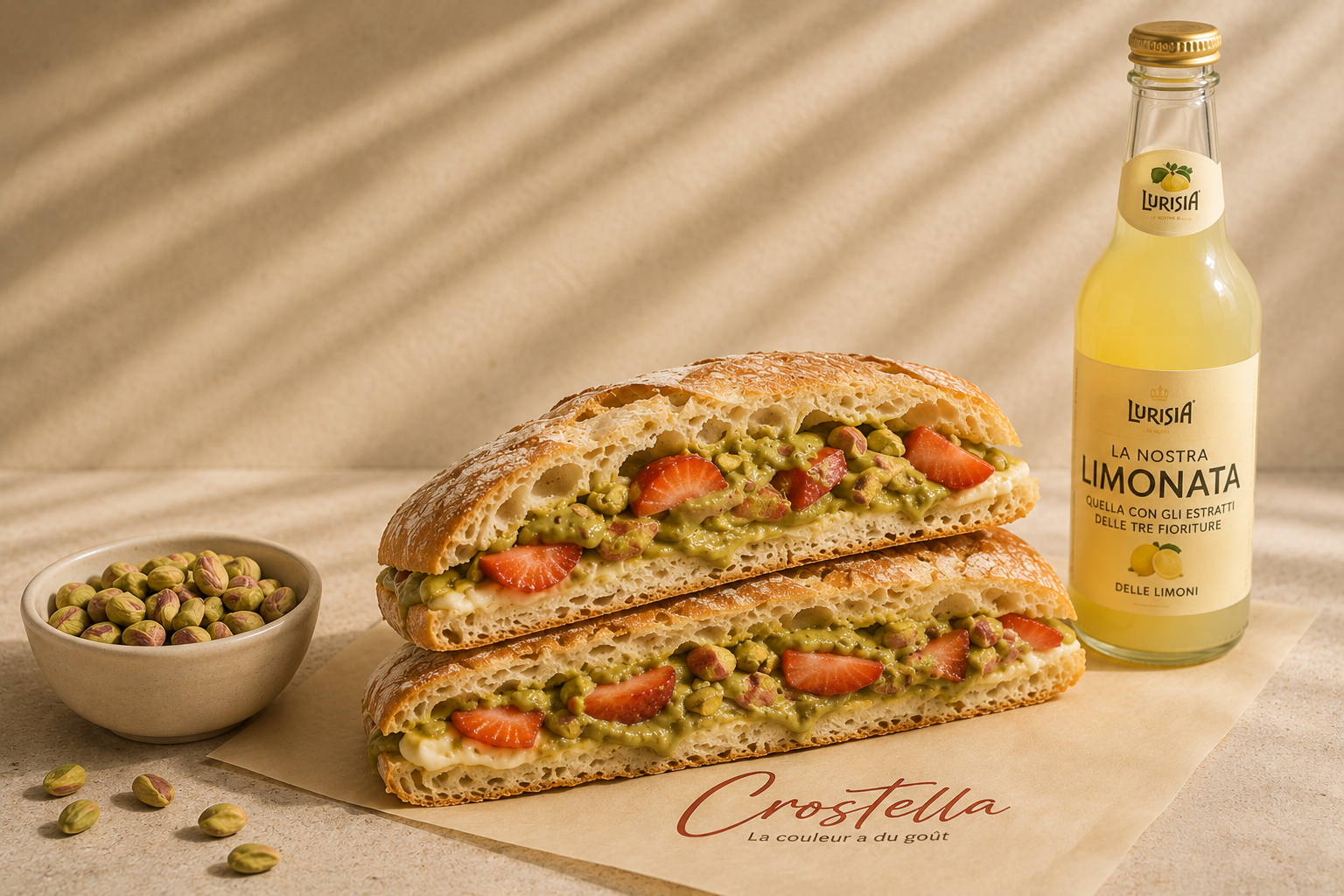 Schiacciata Gourmande Crostella — version sucrée pistache et fraise